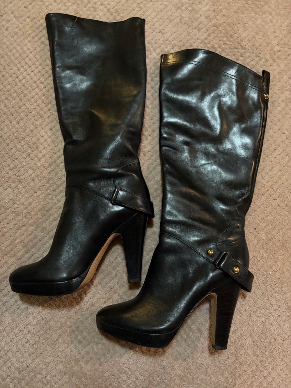 Over-the-Knee Black Leather High-Heel Boots